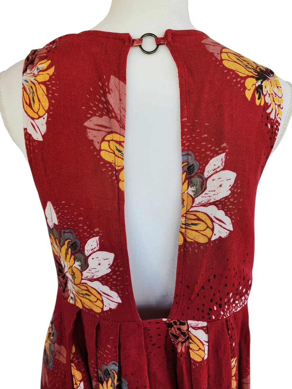 Free People Red Floral Open-Back Dress